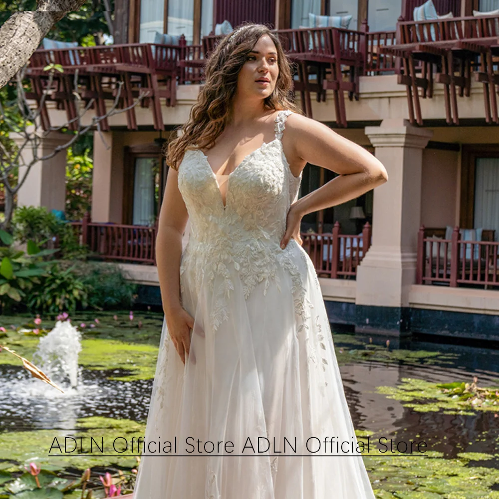 زفاف ساحر بالإضافة إلى حجم مخصص السباغيتي الأشرطة الخامس الرقبة زين تول ألف خط ثوب الزفاف قطار الاجتياح فساتين العروس