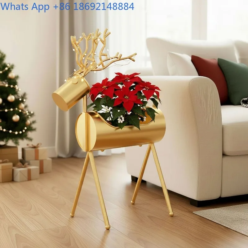 

Iron Art Deer Head Tall Flower Pot Outdoor Christmas Potted Plant Stand Garden Balcony Miscellaneous Decorations