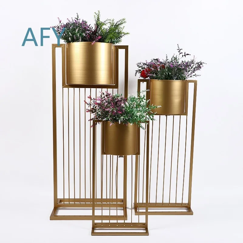 for Indoor Floor Plant Stand Decorative Geometric Gold Metal Flower Pot Rack for Home Living Room Bedroom Office Modern