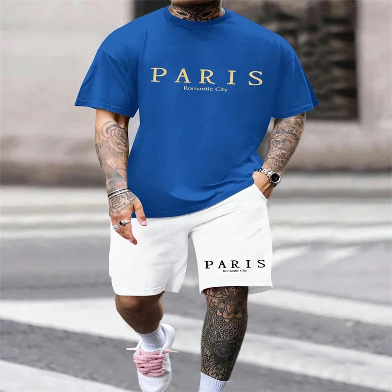 

Hot Summer Men's Casual Suit Classic Letter-Printed Short-Sleeved T-Shirt and Shorts 2-Piece O-Collar Men's Outdoor Sports wear