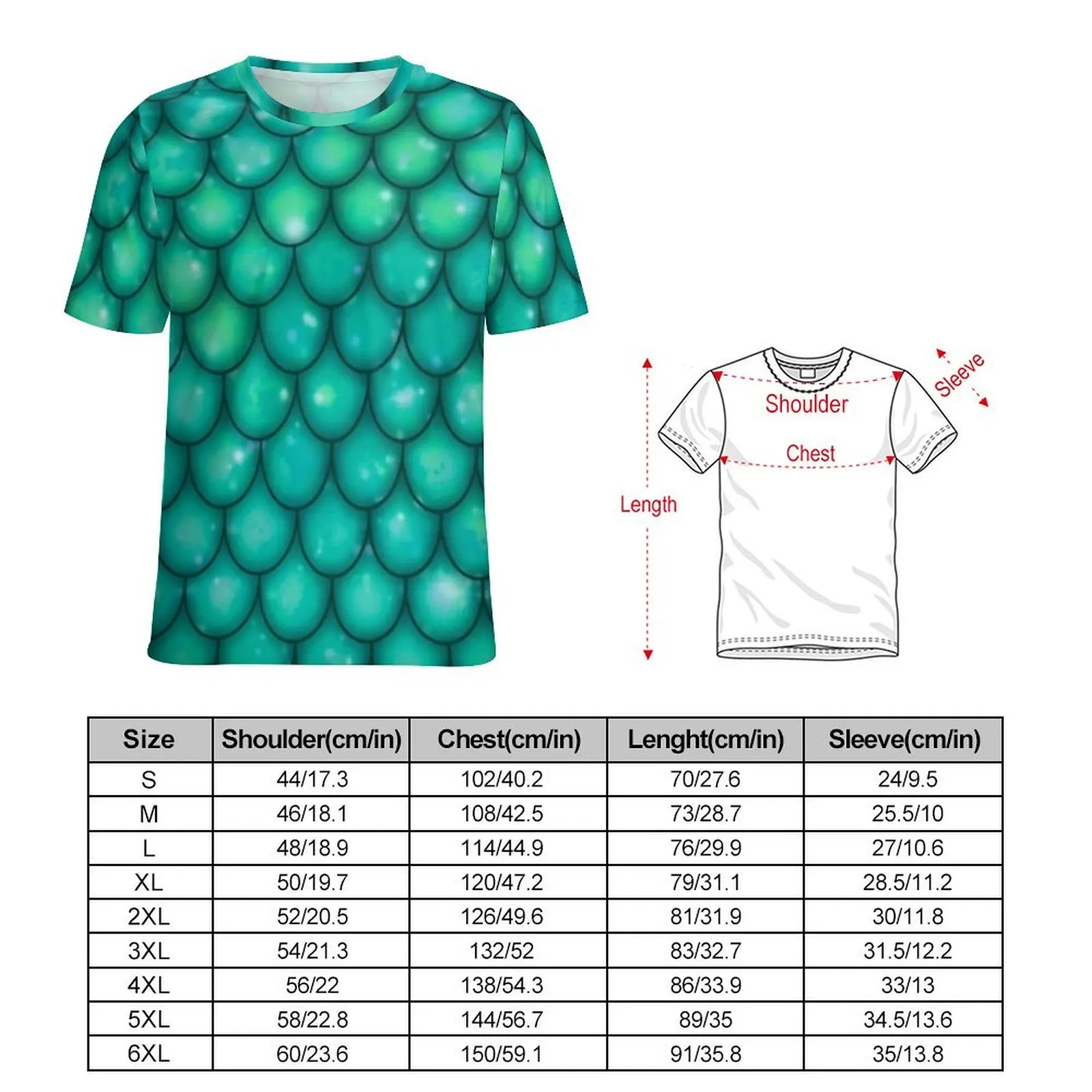 Summer T-Shirt Mermaid Print T Shirts Green Scales Print Funny Hip Hop Tee Shirt For Mens Short-Sleeve Printed Plus Size Tops