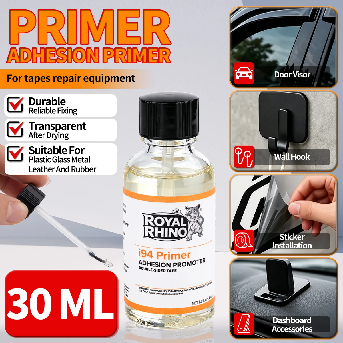 I94 30ml Adhesive Primer Adhesive Enhancer Compatible Double-Sided Tape Used as Adhesion Promoter Car Doors Bathroom Accessories