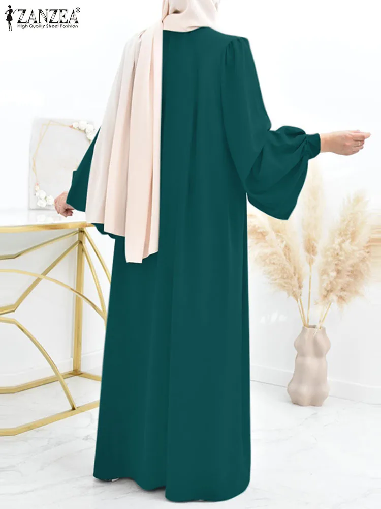 Ramadan Abayas na Hijab dla muzułmanek sukienka z długim rękawem solidna sukienka letnia maksi Oversize szata ZANZEA indyk Abaya odzież isamiczna