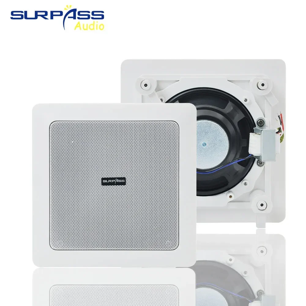 Speaker langit-langit HiFi persegi jarak penuh 5 inci, 6W/3W 100V ABS daya keran Sistem Teater rumah musik Stereo suara pengeras suara atap