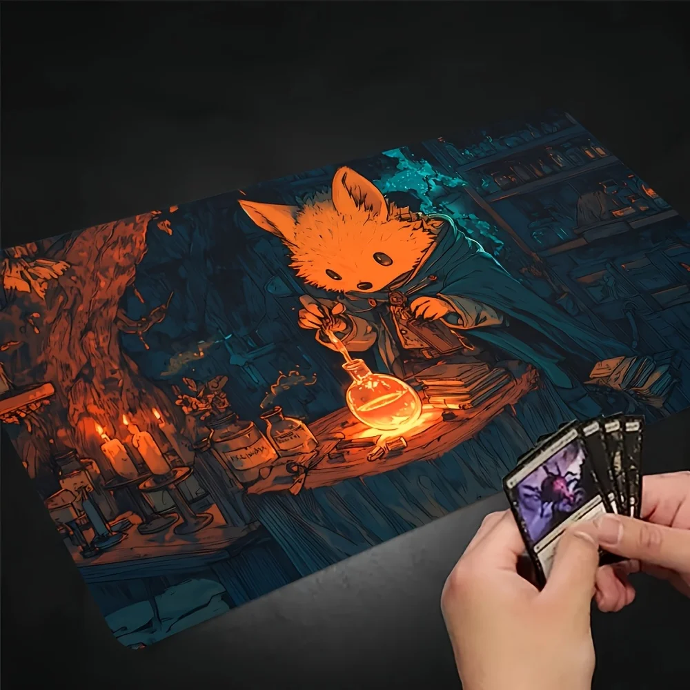 

Wizard Fox Alchemist Playmat Cottagecore Fantasy Desk Mat Rubber Non Slip for TCG RPG Tabletop Gaming