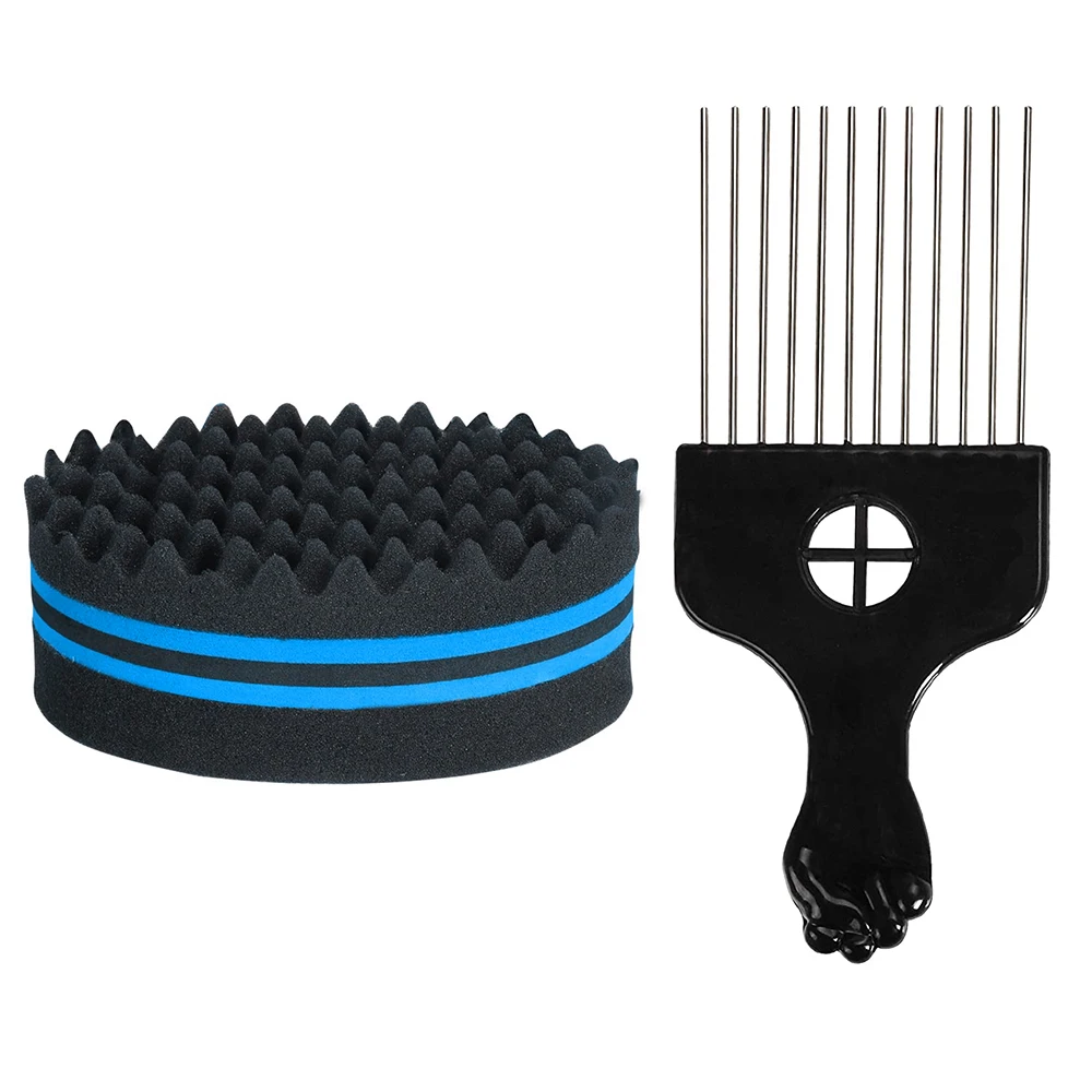 Hair Brush Sponge for Dreads Twists Big Holes Metal Hair Pick Comb Double-sided Breathable Perm Styling Brush for Hair Styling 