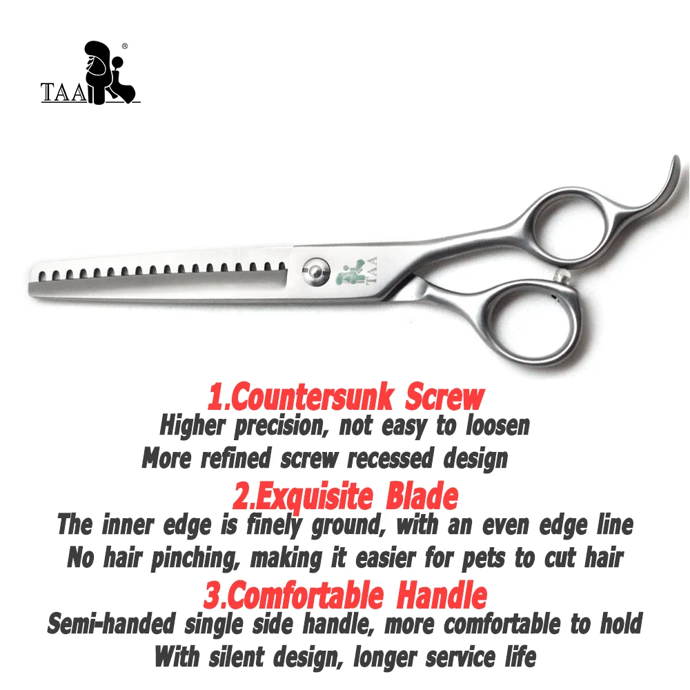 TAA Grooming Scissors Professional Pet Scissors Fish Bone Serrated 440C Alloy Steel Dog Scissors for Dogs Cat Pets Hair Cutting