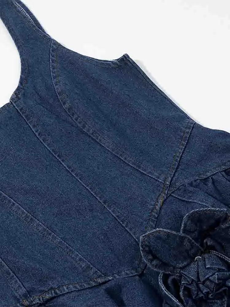 ヨーロッパスタイルの新しい女性のファッション多用途気質立体フラワーデニムサスペンダードレス