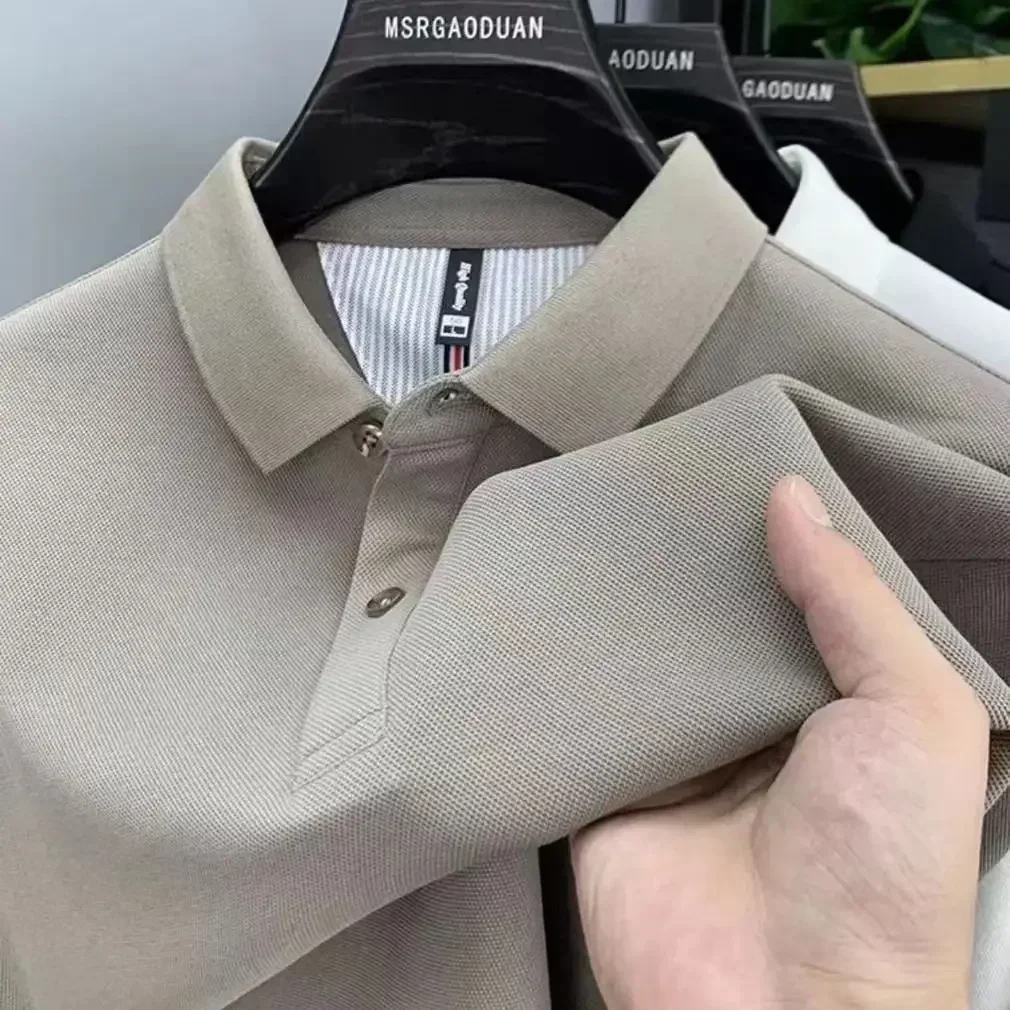 Polo haut de gamme en pur coton épais, nouveau T-shirt à manches longues pour hommes, haut de couleur unie, printemps et automne