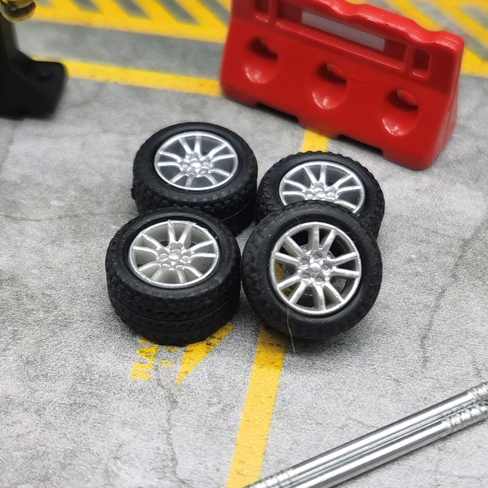 1/64 Model Car Wheels 1Sets（4PCS）For Hotwheels with Rubber Tires Basic ABS Modified Parts Racing Vehicle Toys For Tomica MiniGT