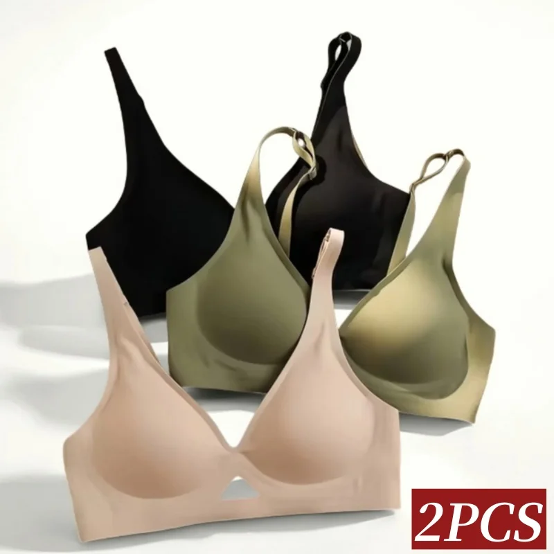 2Pcs/Set Seamless Bras for Women Non-wire Invisible Deep V Bralette Female Push Up Bras Underwear Sexy Lingerie