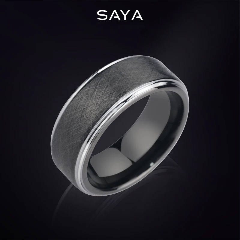 

Tungsten Rings for Men 8MM Width Fashion Silvery Anniversary Jewelry,Free Engraving