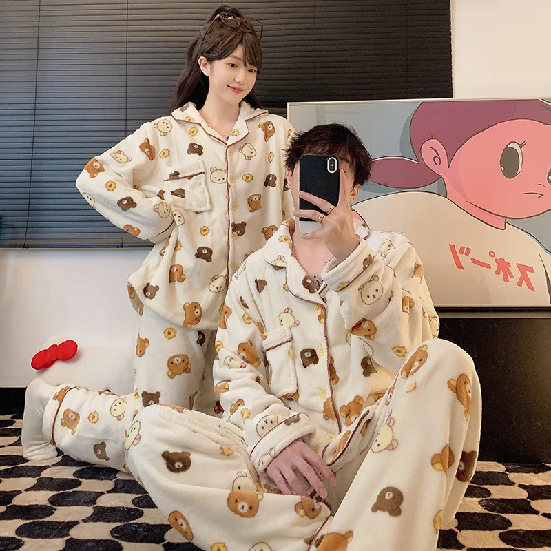 

Плюшевые пижамы с рисунком Rilakkuma, теплая бархатная домашняя одежда, можно носить на улице в одном стиле для мужчин и женщин, рождественский подарок