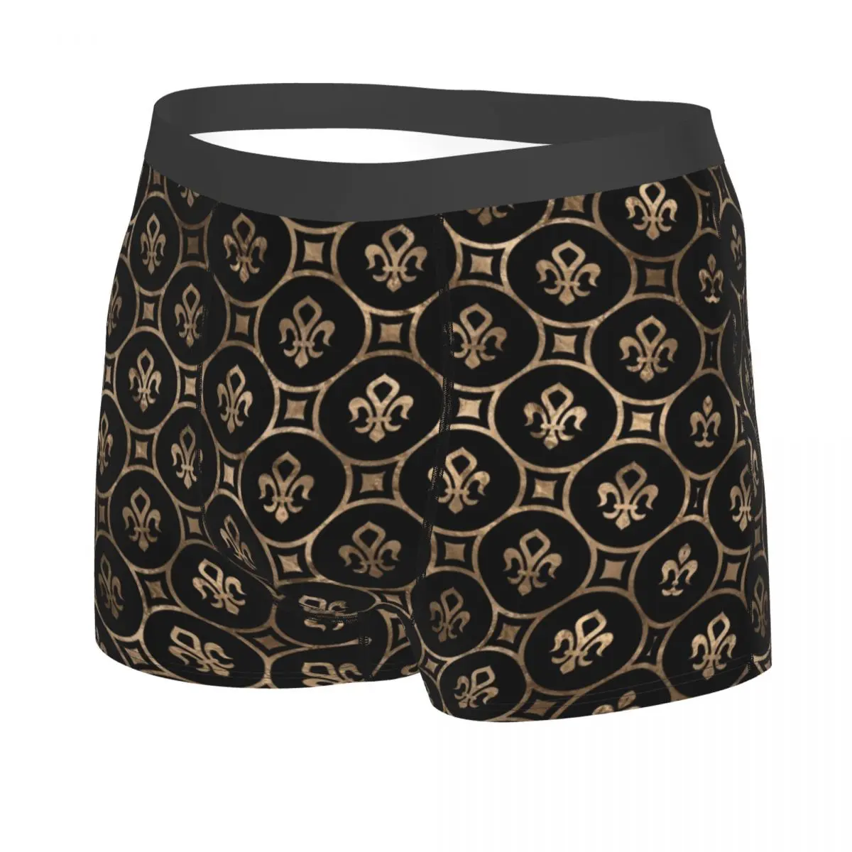 Custom Retro Fleur De Lis Pattern Pastel Gold Boxers Shorts Men Royalty Lily Flower Petals Briefs Underwear Fashion Underpants