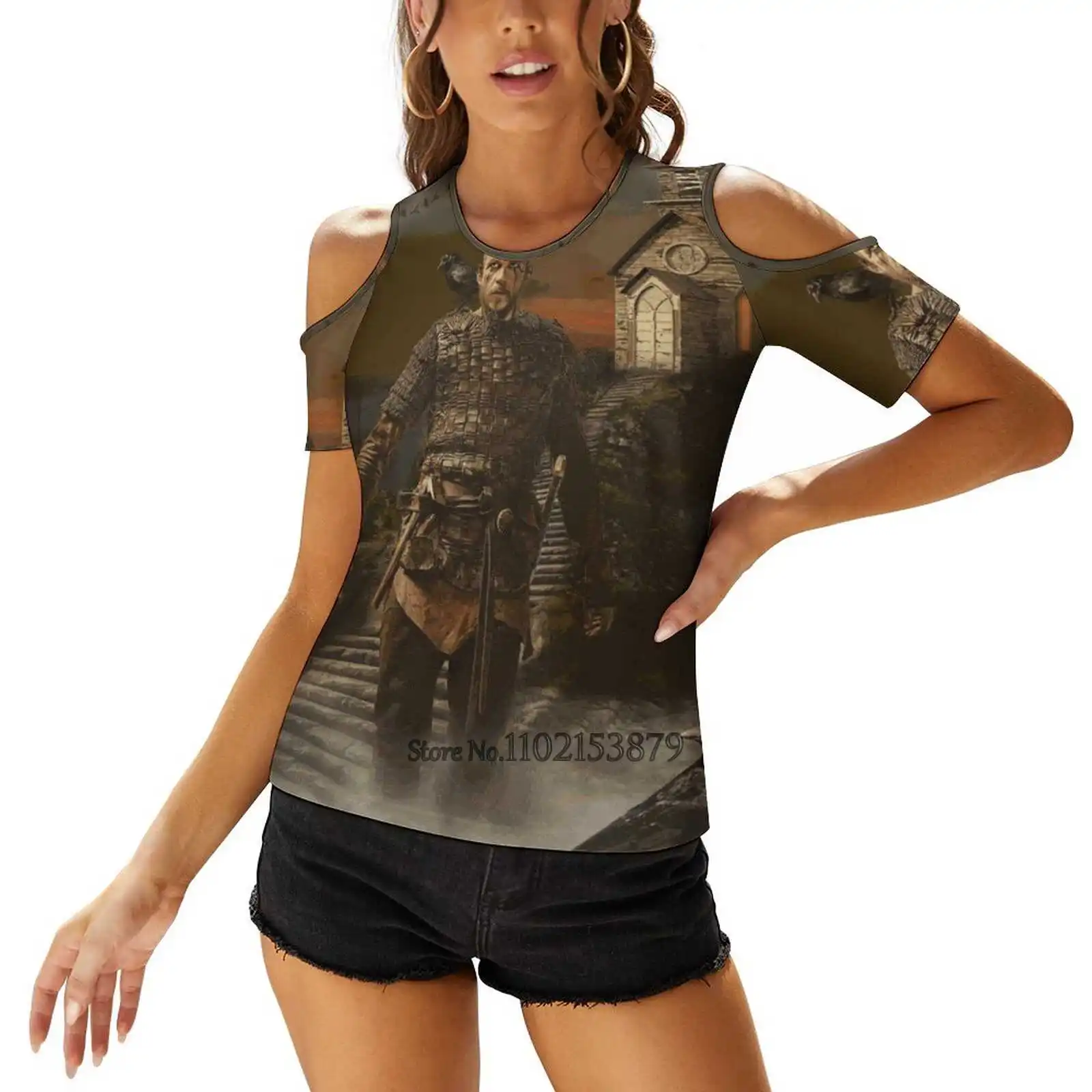 In Normandy Women V Neck T-Shirt Casual Sexy T Shirts Hollow Out Zipper Pullover Top Odin Viking Vikings Soldier Church Raven