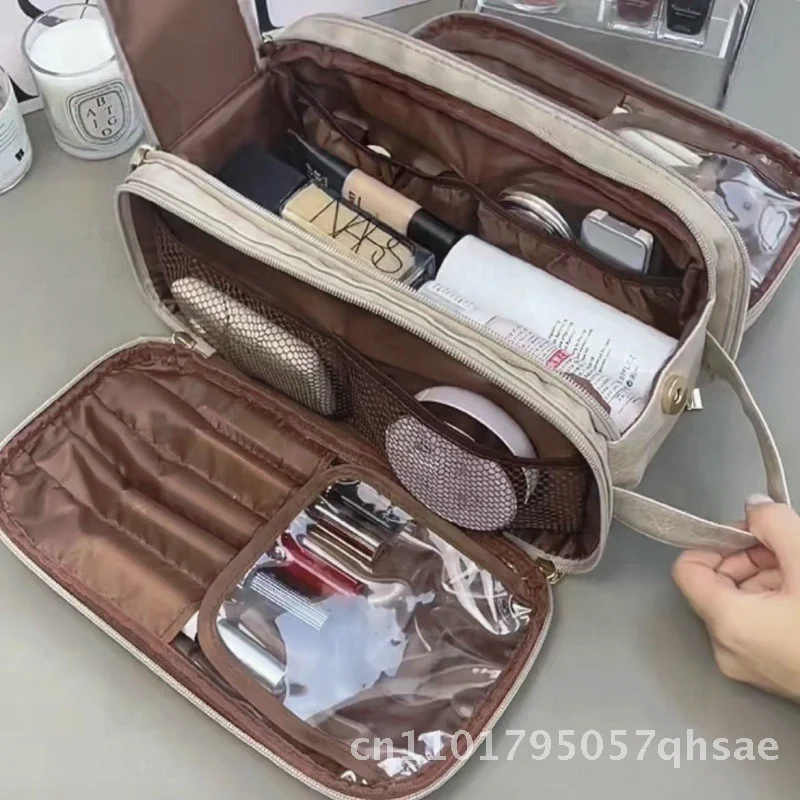 Large Capacity Double Zipper Cosmetic Bag Urban Minimalist PU Cross-Border Popular Makeup Organizer for Amazon TikTok