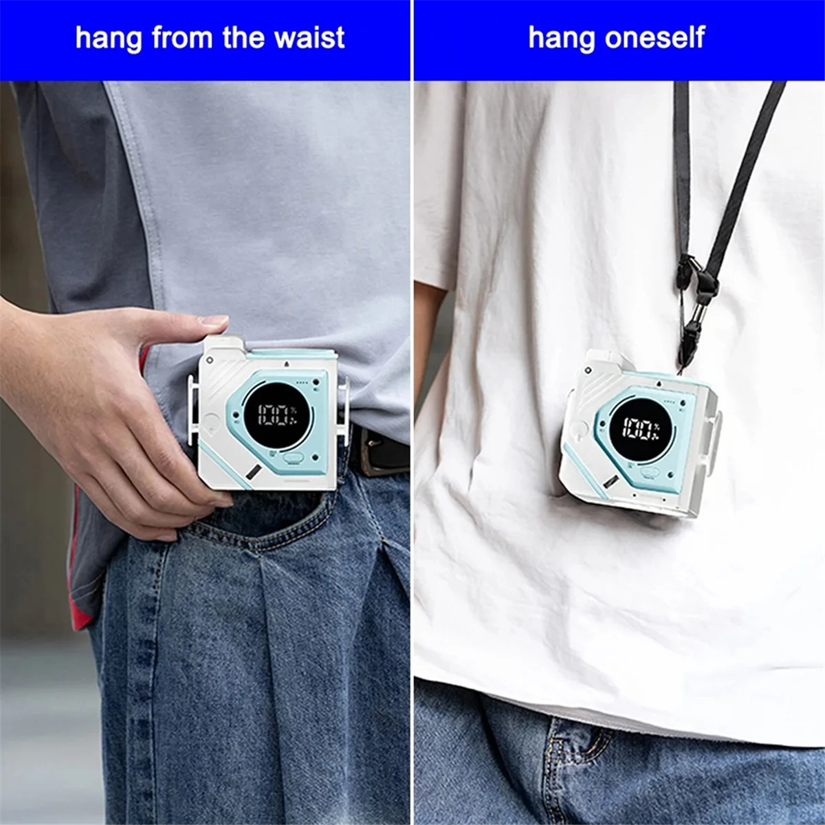 Поясной вентилятор 9800 мАч, подвесной вентилятор на шею/талию, перезаряжаемый носимый поясной вентилятор для альпинизма, пешего туризма B