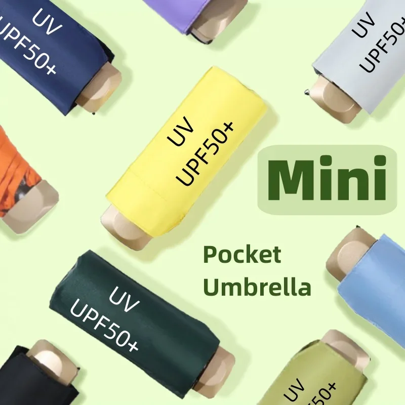 Mini Pocket Umbrella Small Sun Rain Umbrella Vinyl Folding Umbrella UV Ultraviolet Protection Sun Shade Pocket Parasol Capsule