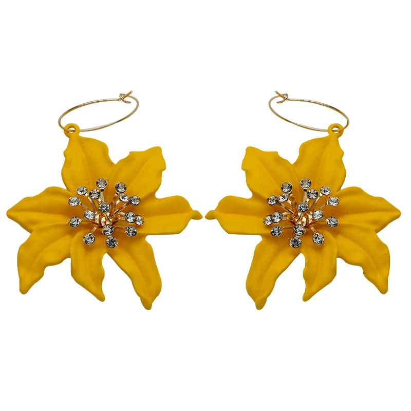 Large Metal Yellow Petal Flower Earrings For Women Spring Summer Holiday Accessories Heavy Styles Wholesale Jewelry Gift 2023651