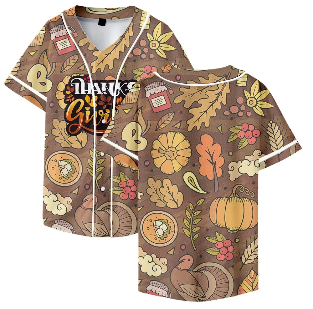 Thanksgiving Merch Cartoon Baseball T-shirt para homens e mulheres, manga curta, camisola casual diária, roupa 3D 2024