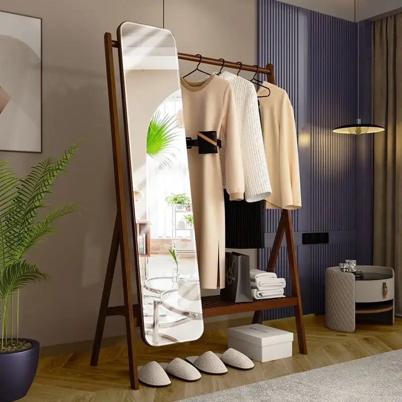 Full-length mirror clothes hanger integrated floor-to-ceiling coat rack with mirror home bedroom stereo girl fitting mirror