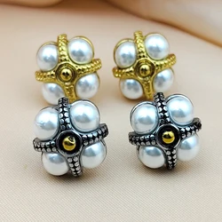 6mm Imitation Pearls Stainless Steel Clover Crossover Women's Elegant Stud Earrings