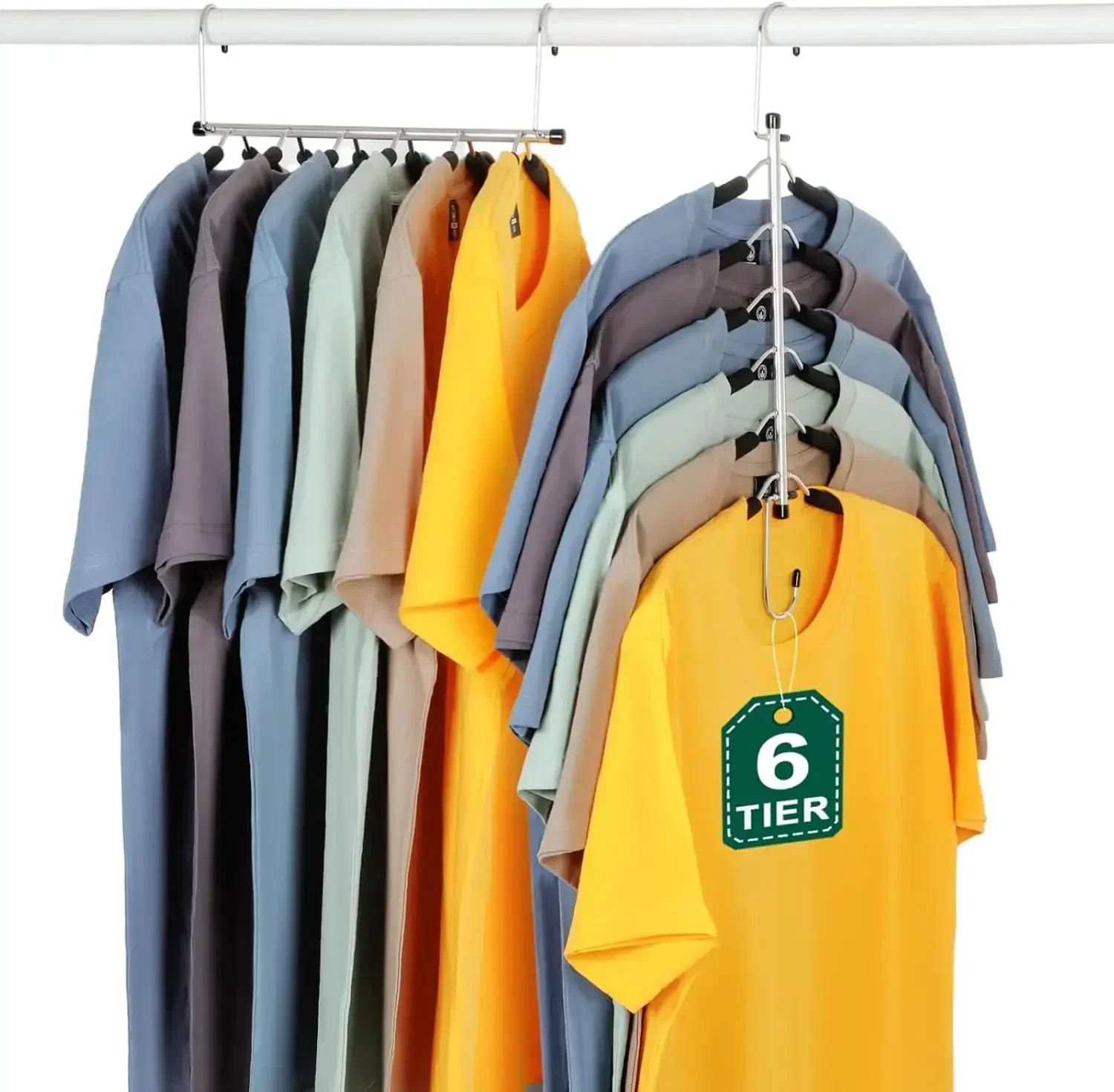 Colgador que ahorra espacio, colgador de 6 niveles para camisas y chaquetas que ahorra espacio, colgador sin hombros elevados, colgador sin deslizadores ni espuma, almacenamiento para armario, paquete de 2 para hombres y mujeres