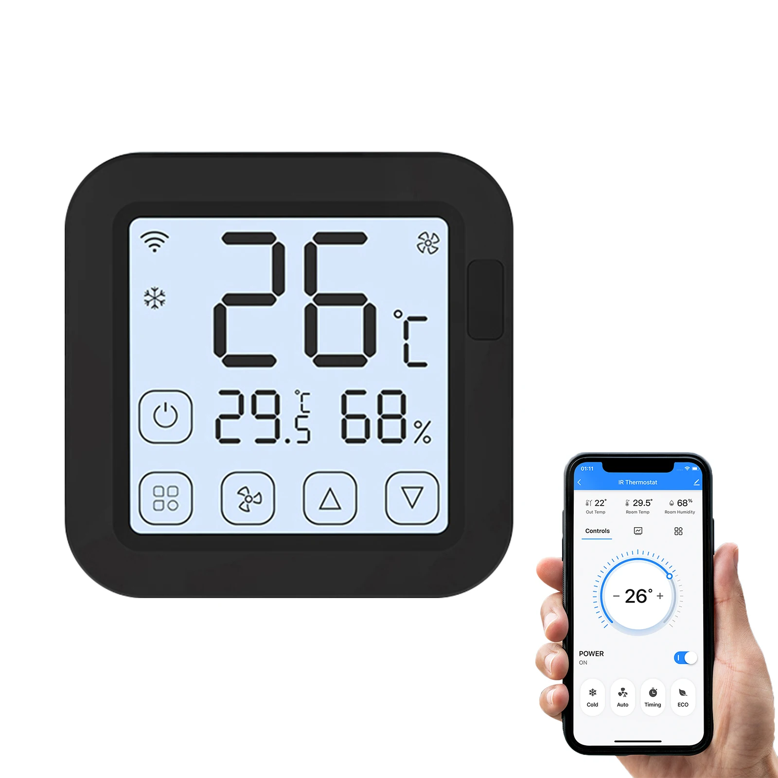 Tuya Smart Wifi IR Air Conditioner Controller Thermostat LCD Display App Control Temperature Humidity Sensor Monitor Thermostat