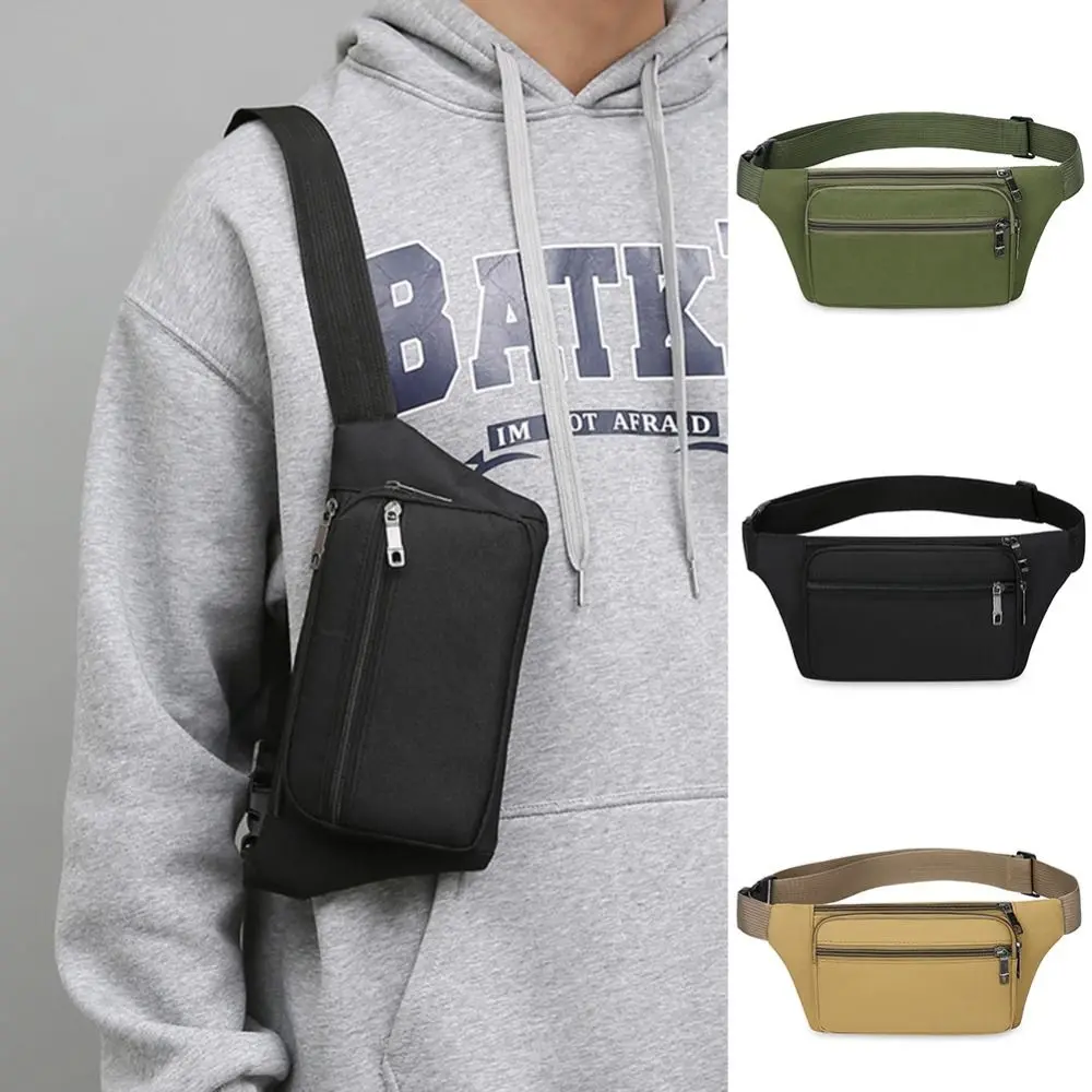 Canvas Waist Bag Multi-compartment Sports Chest Bag Small Cloth Bag Mobile Phone Bag Fitness Bag Multi-functional Wallet