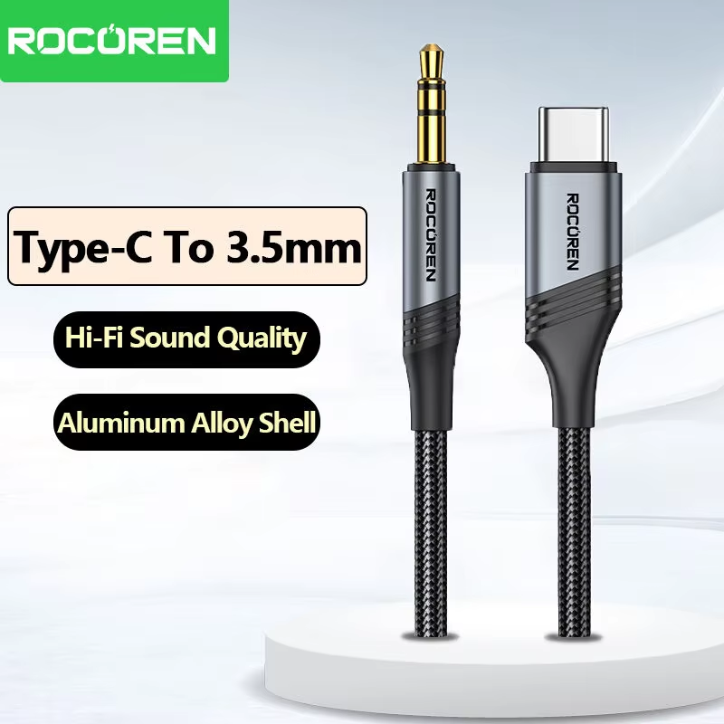  Rocoren Type C to 3.5mm AUX Audio Cable Male to Male Hi-Fi Sound 3.5mm jack Headphone Adapter For Phones Laptop Tablet Car Audio 