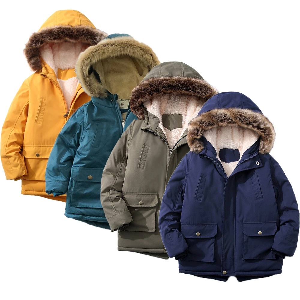 New Boys Jacket 3-8 Years old Resist The Severe Cold Heavy Thick Plus Velvet High Quality Long Hooded Coat For Kids Windbreaker