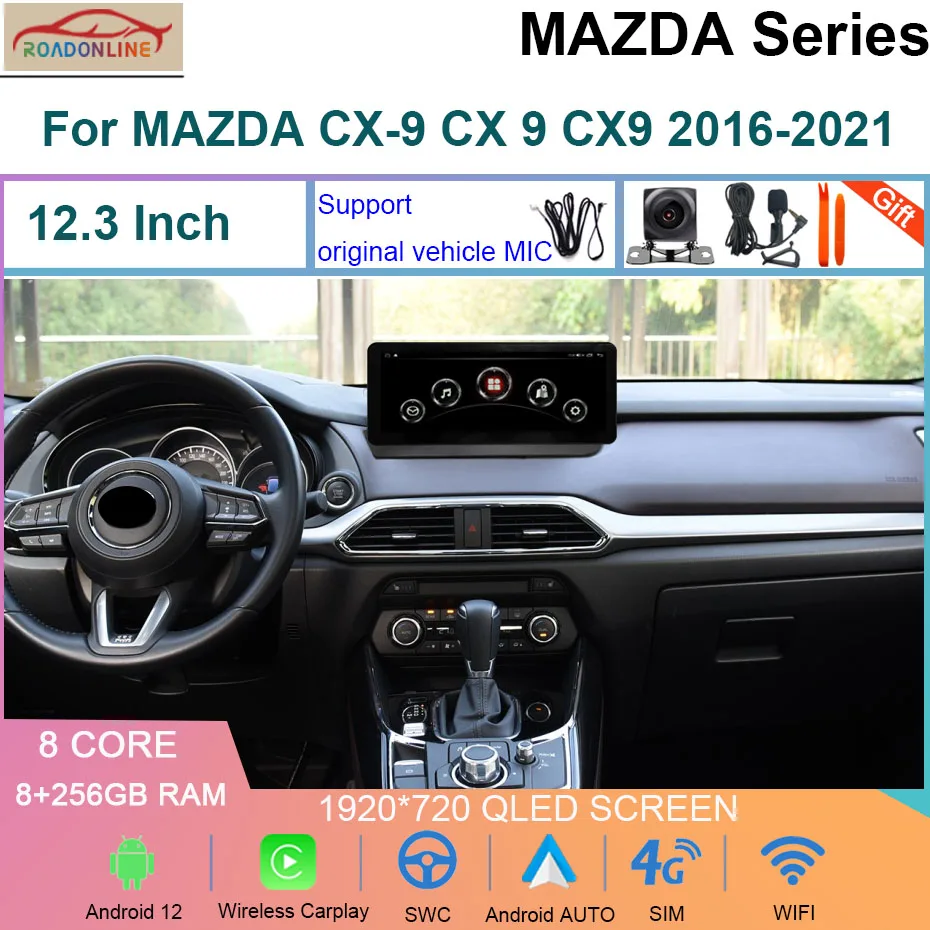 12.3 Inch Android 12 For MAZDA CX-9 CX 9 CX9 2016-2021 Car Radio Multimedia Video Player Navigation GPS 4G Wireless Carplay