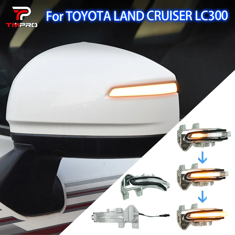 Suitable for Toyota Land Cruiser LC300 LED side mirror turn signals, yellow flowing light, dynamic white light
