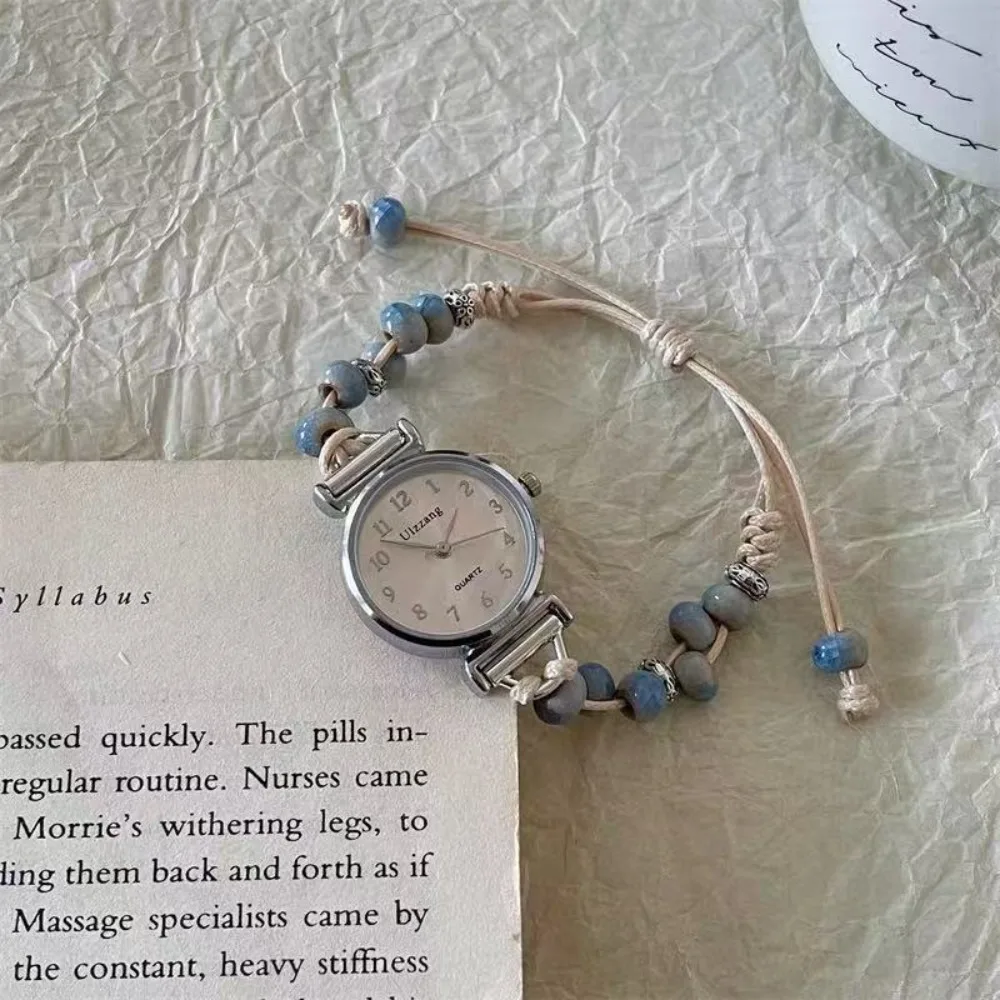 Fashion Beaded Bracelet Watch Adjustable Strap Pendant Chain Watch Wristwatch Women Girls