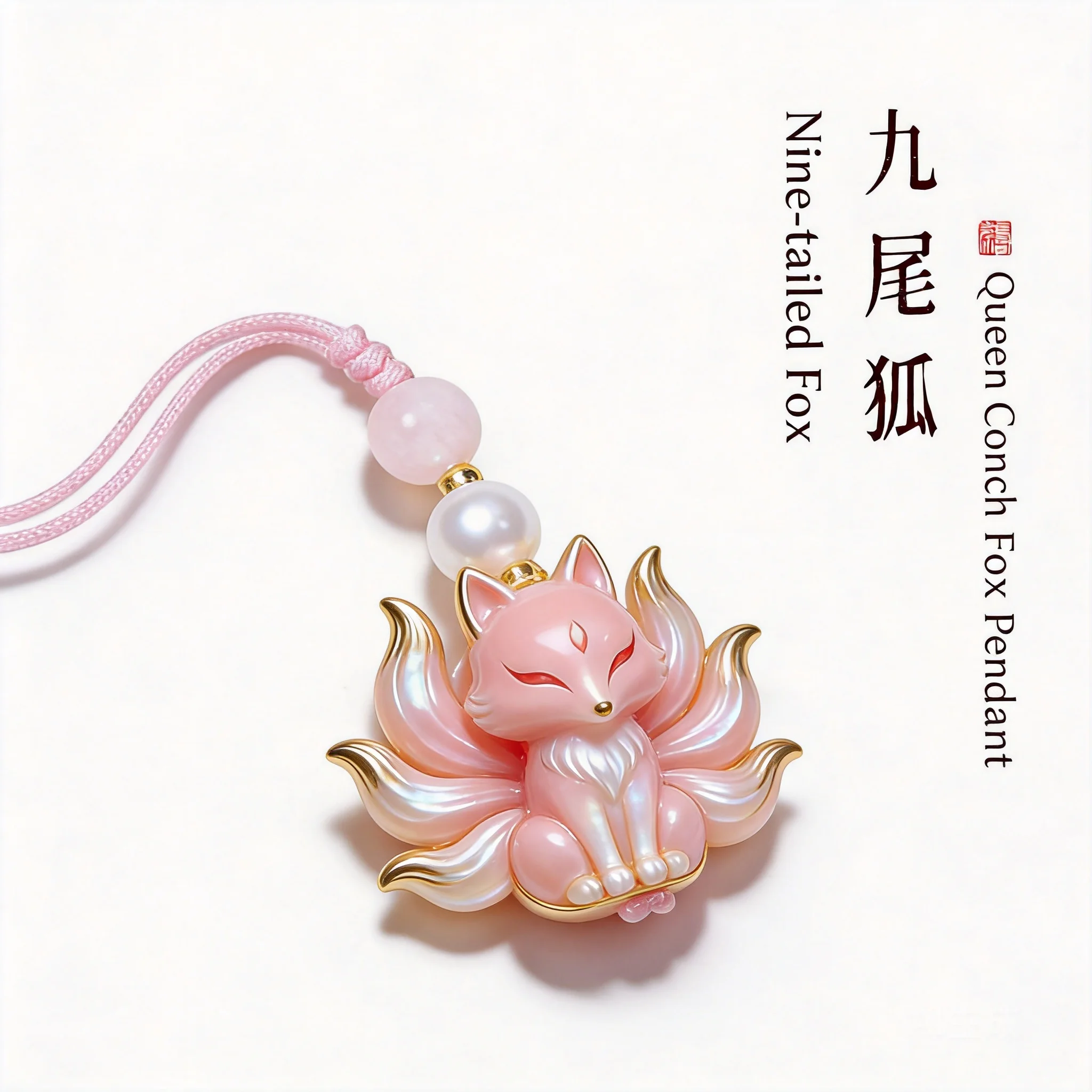 Delicate Chinese Style Lucky Pink Queen Conch Nine Tailed Fox Phone Lanyard Cute Sweet Pendant Strap For Bag Camera Blessing Goo