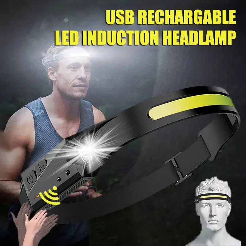 XPE+COB Led Sensor Headlamp USB Rechargeable Head Flashlight with Built-in Battery Camping Search Light Headlight Led Head Torch