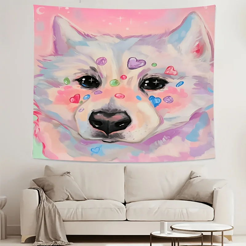 Pastel-Colored Husky Portrait Shower Curtain - Water-Resistant Fabric for Bathroom - Perfect for Pet Lovers and Colorful
