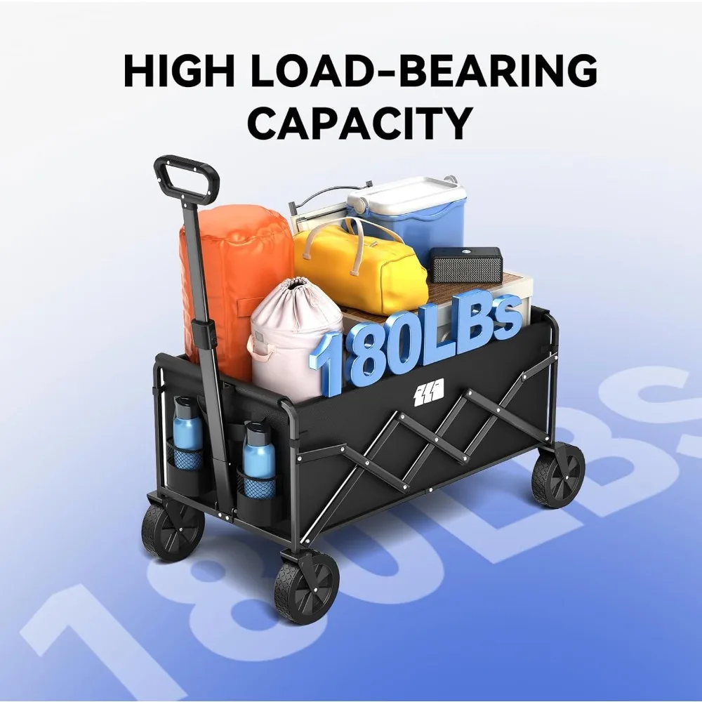 รถเข็นพับได้พร้อมล้อ รับน้ำหนักได้ 180 ปอนด์ รถเข็นอเนกประสงค์น้ำหนักเบาสำหรับตั้งแคมป์ ชายหาด กีฬา ตกปลา ซื้อของชำ