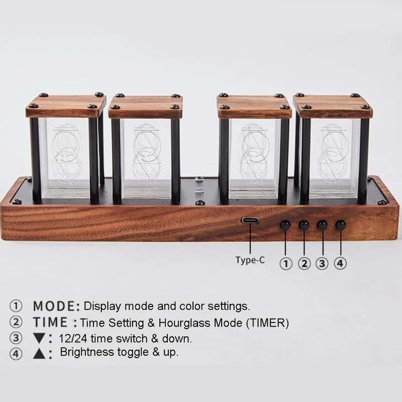 4/6 Tube RGB Full Color Glow Tube Clock Walnut LED Electronic Digital Alarm Clock Atmosphere Clock Home Decoration Gift