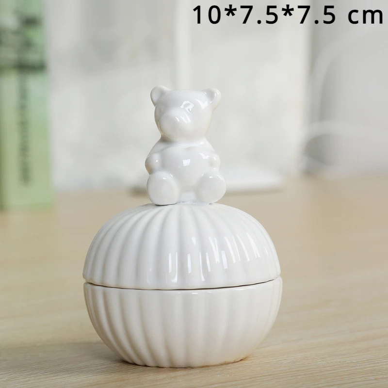 Creative White Ceramic Crafts Cute Little Animal Jewelry Box Rabbit Kittens Bird Packaging Storage Case Ornament Home Decoration