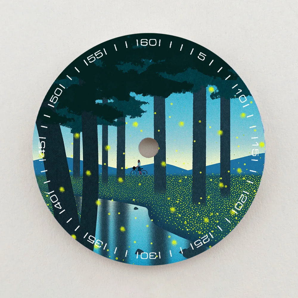 28.5mm NH35 Dial Firefly Forest Night Scenery Dial Green Luminous Dial Color NH36 Dial Watch Accessories Fits NH35/NH36 Movement