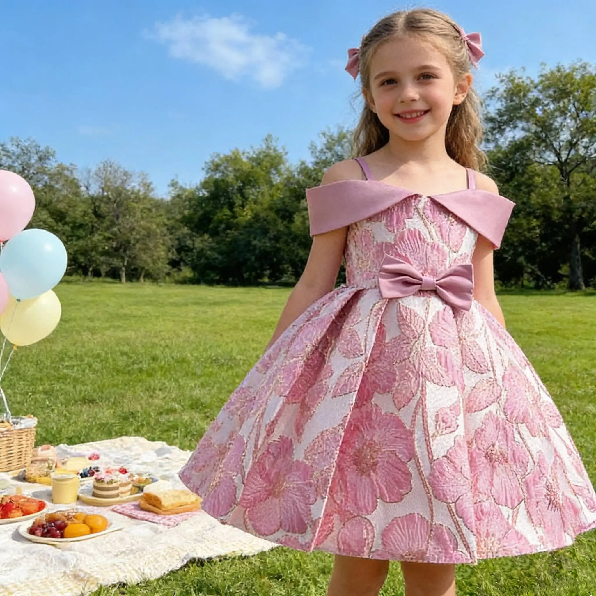 

Летние детские платья с цветочным узором для девочек, детская одежда на день рождения, платье принцессы на день рождения, свадьбу, вечеринку, платье для маленьких девочек с бантом