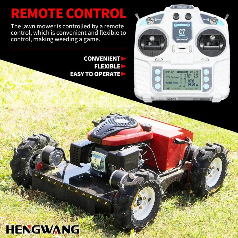 HW Lawn Mower Remote Control  Petrol Lawnmower Remote Tracking Robot For Lawn Business Adjustable Height 30° Climb Custom