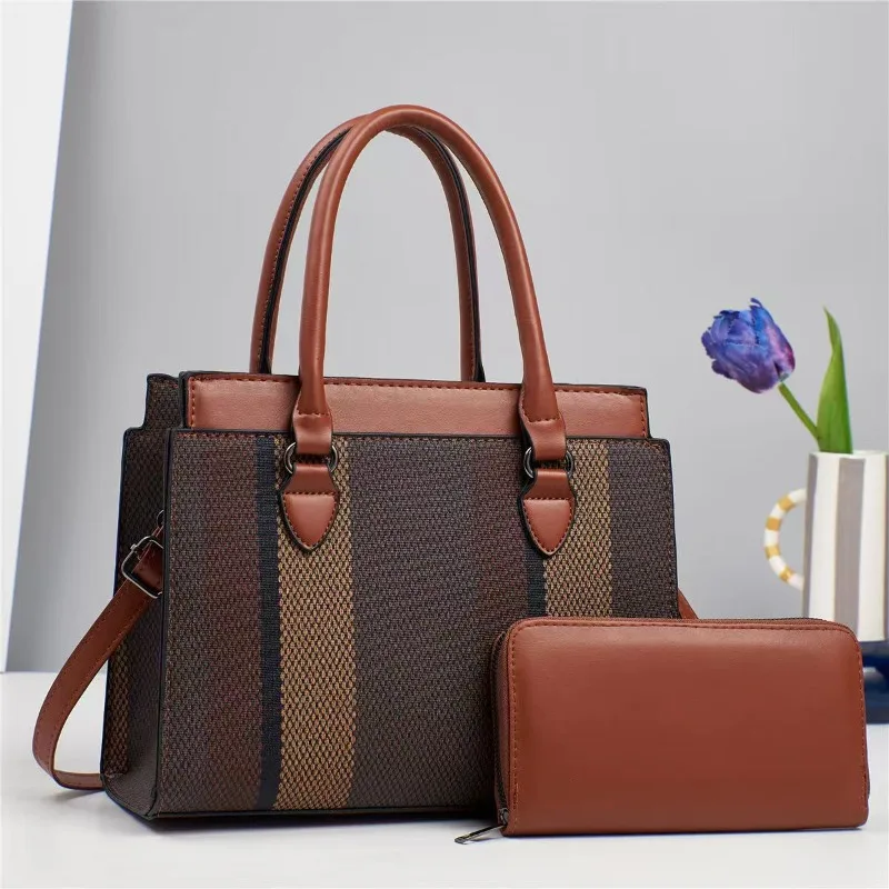 

Fashion Striped 2-Piece/Set Women'S Bag Wallet And Handbag Luxury Brand Designer Single Shoulder Crossbody Bag Shopping Tote Bag