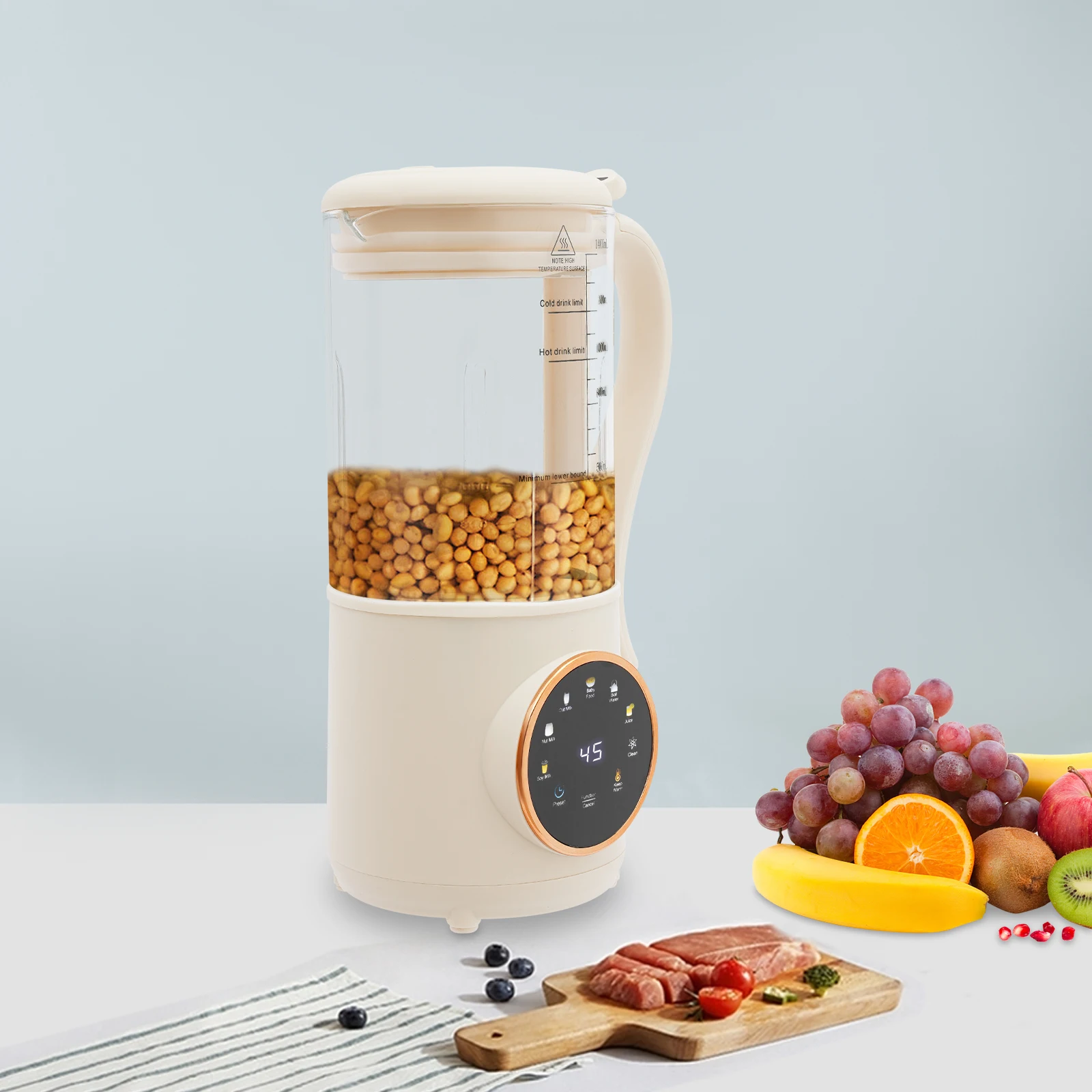 Machine à lait de soja 220V, 1400ml, 600W, extracteur de jus avec 16 lames et brosse, pour 1 à 3 personnes