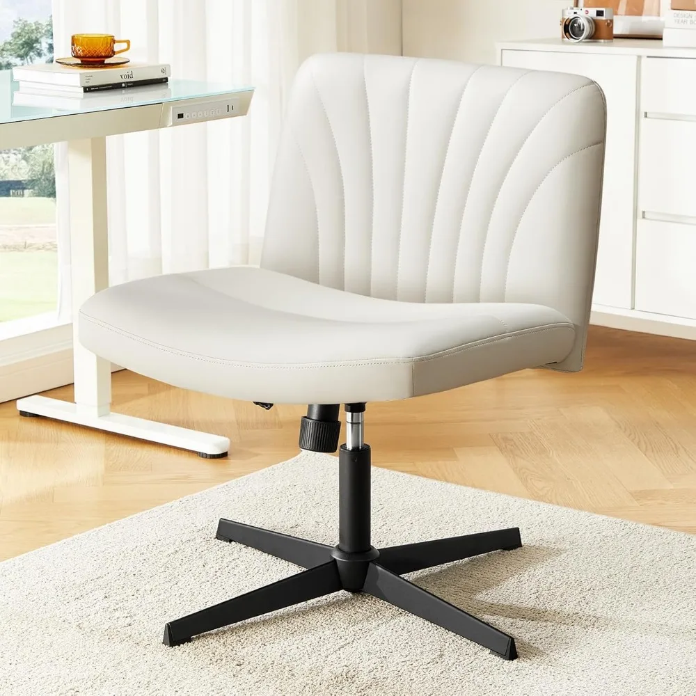 كرسي مكتب Marsail ذو أرجل متقاطعة: كرسي مكتب متقاطع من جلد البولي يوريثان، كرسي مكتب واسع بدون ذراع، ارتفاع دوار قابل للتعديل، كرسي الغرور Cha #1