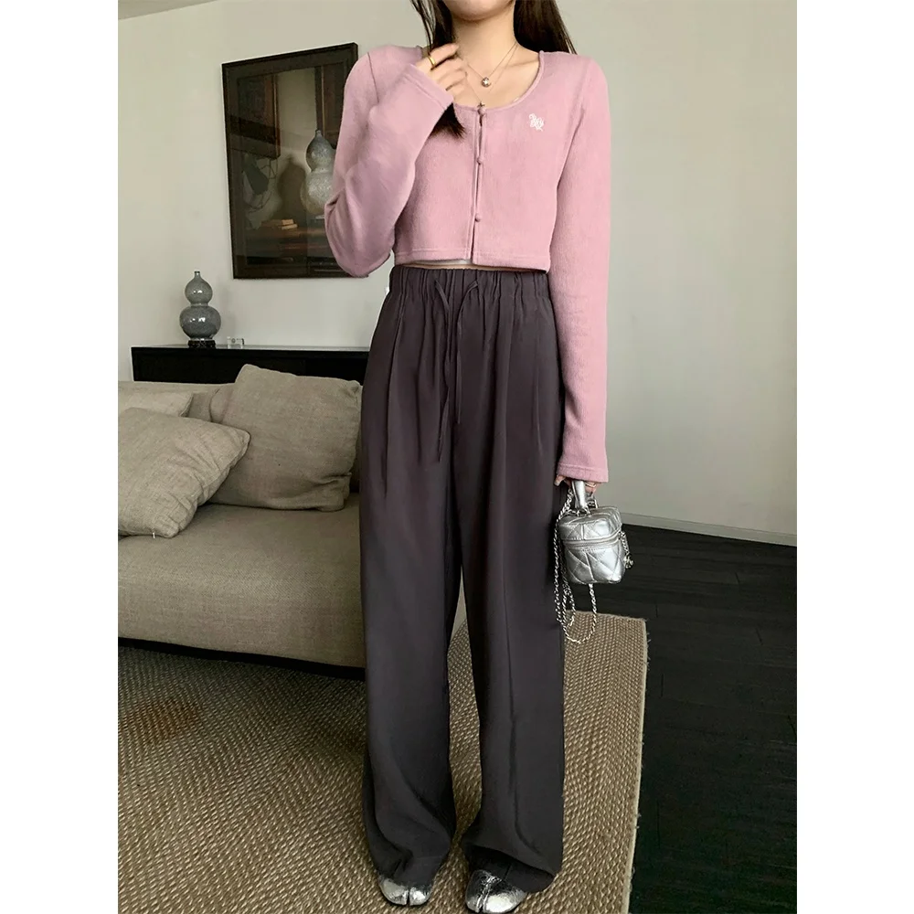 

Gray Drapey Pants with Belt Korean Style Casual Trousers for Women Other Material 100% Fashionable Comfortable Ladies Pants