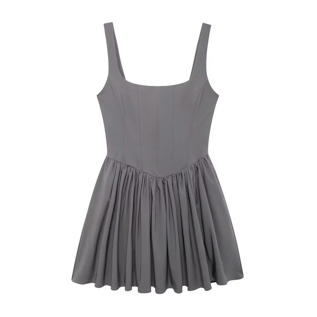 Abito da donna semplice senza maniche con cinturino in vita tinta unita autunno nuovo coupon gonna corta