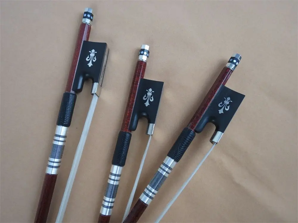 

3pcs Pernambuco Carbon fiber violin bow 4/4 copper mount,ebony frog Fleur de Lys