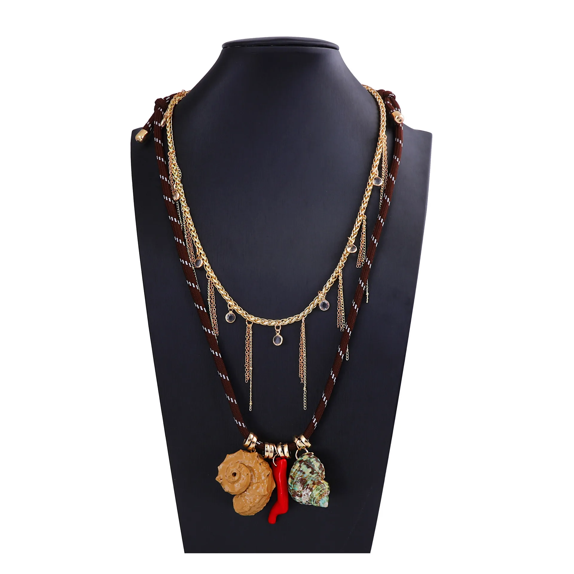 

2025 New ZAA Handmade Double Layered Rope Chains Conch Coral Pendant Necklaces for Women Boho Holiday Party Jewelry Gifts
